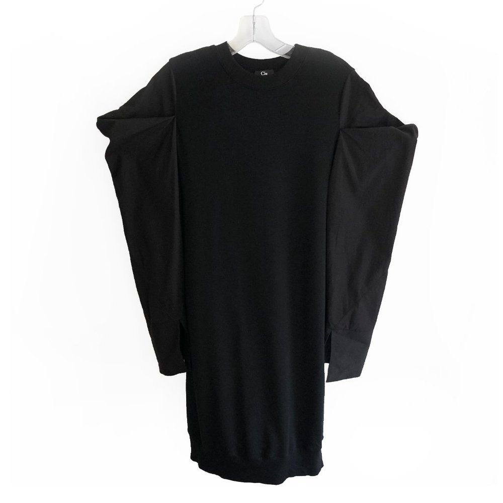 Clu black sweatshirt dress with structured volume sleeves